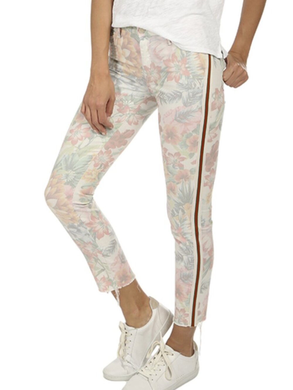 NWT Mother The Looker Ankle Fray So Far Gone Floral Racer Pants Size 25